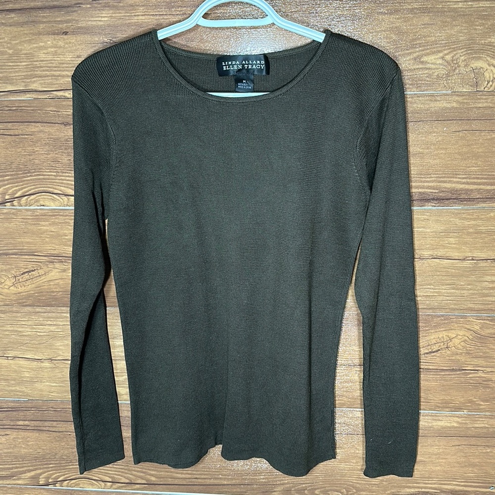 Linda Allard Ellen Tracy %100 Silk Crew Neck Long Sleeve Sweater